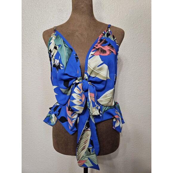 Lilian Women’s Bright Blue Tie-Front Peplum Cami Top Size L - Picture 1 of 2